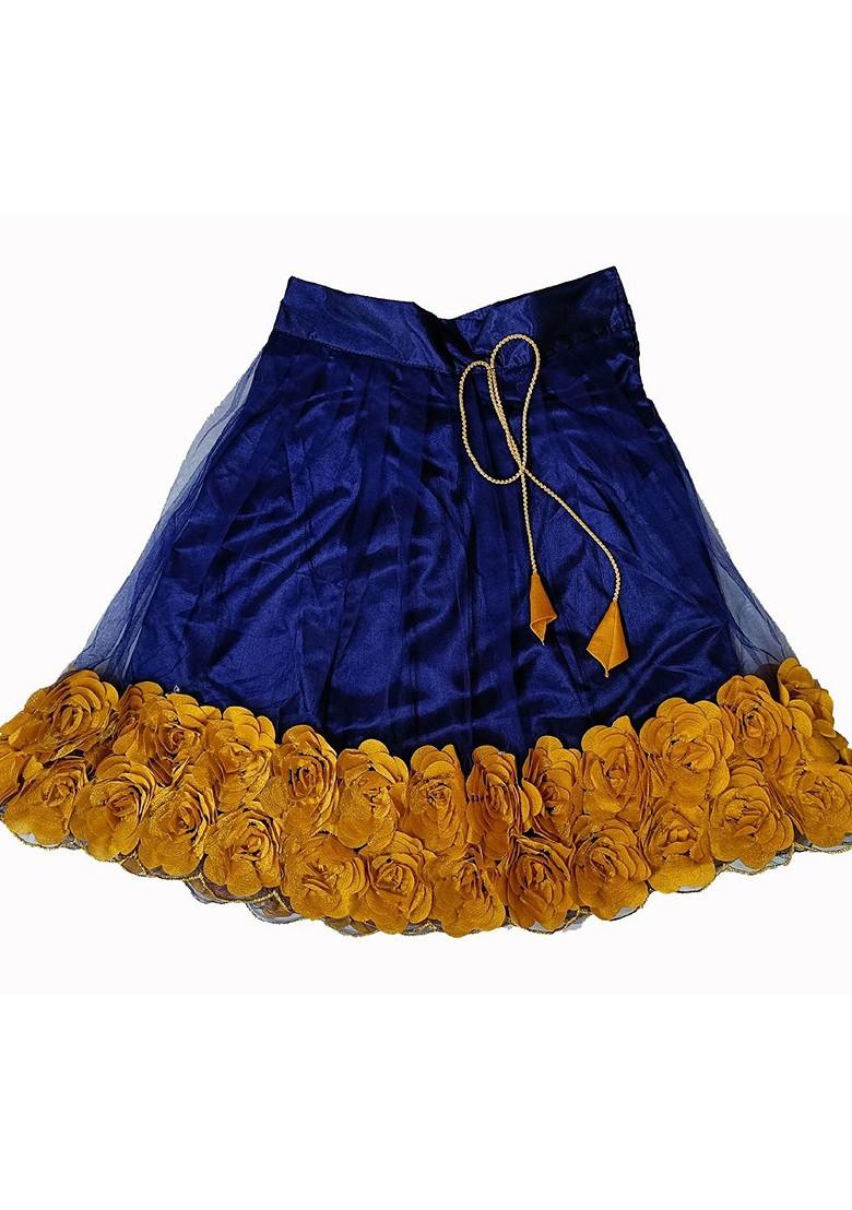 Navy Blue Embroidered Blended Lehenga Choli For Girls - Indya