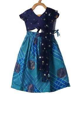 Navy Blue Embroidered Blended Lehenga Choli For Girls