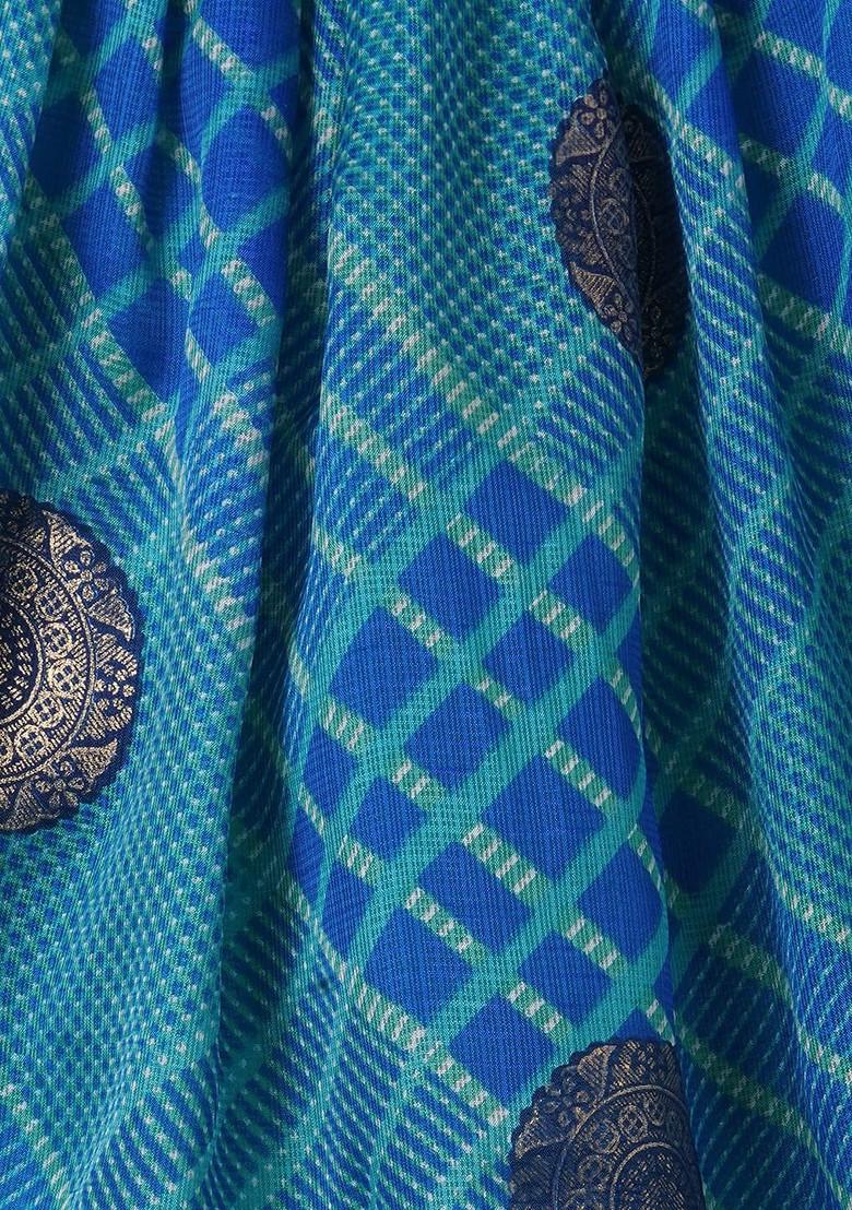 Navy Blue Embroidered Blended Lehenga Choli For Girls - Indya