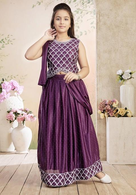 Purple Embroidered Georgette Lehenga Choli For Girls — view on Indya