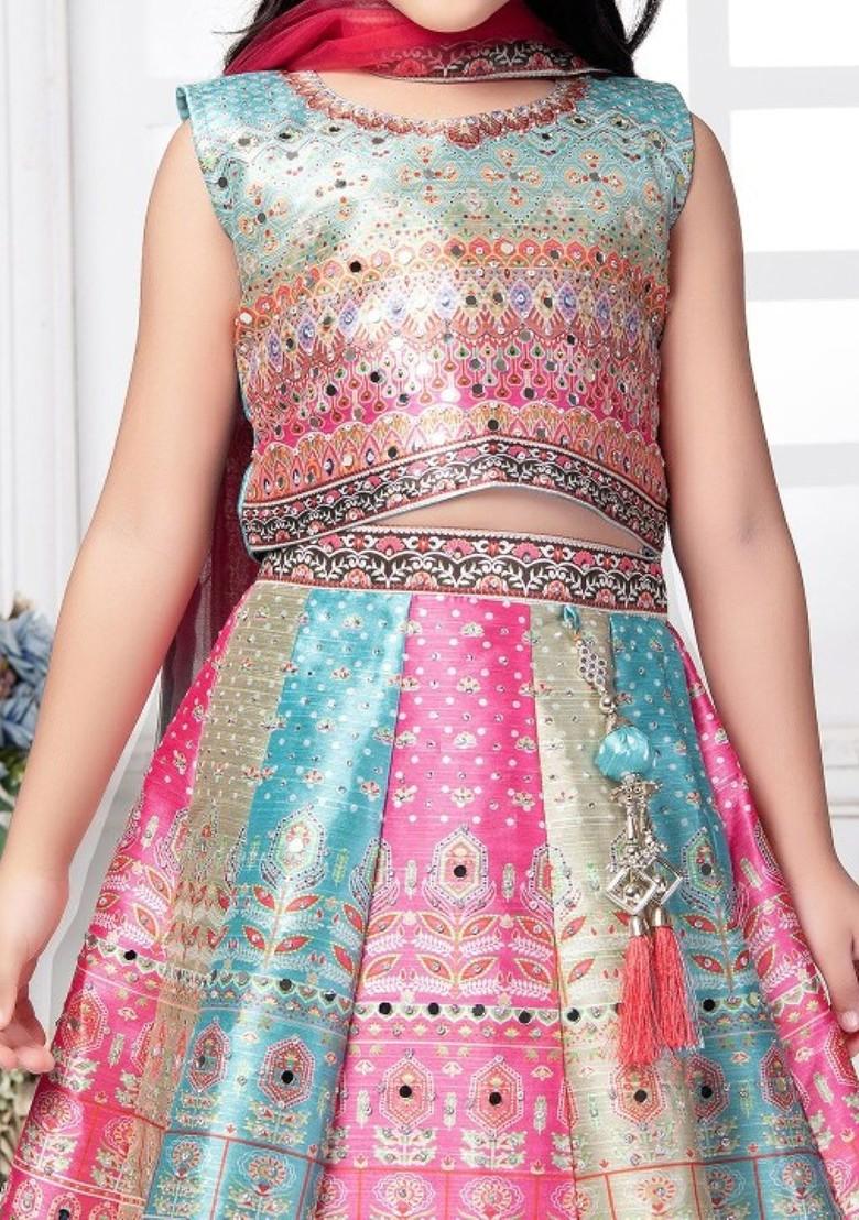 Pink Embellished Blended Lehenga Choli For Girls - Indya