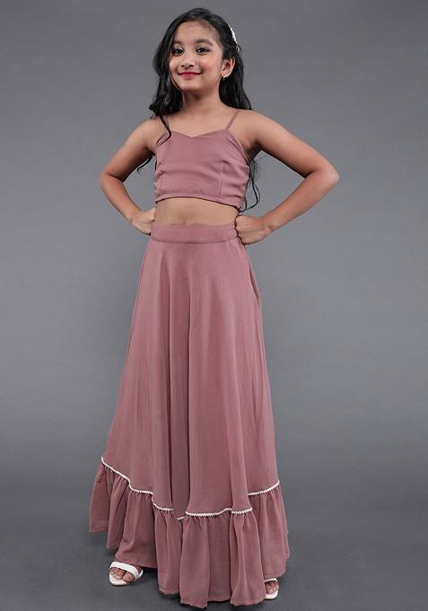 Mauve Embroidered Blended Lehenga Choli For Girls — view on Indya