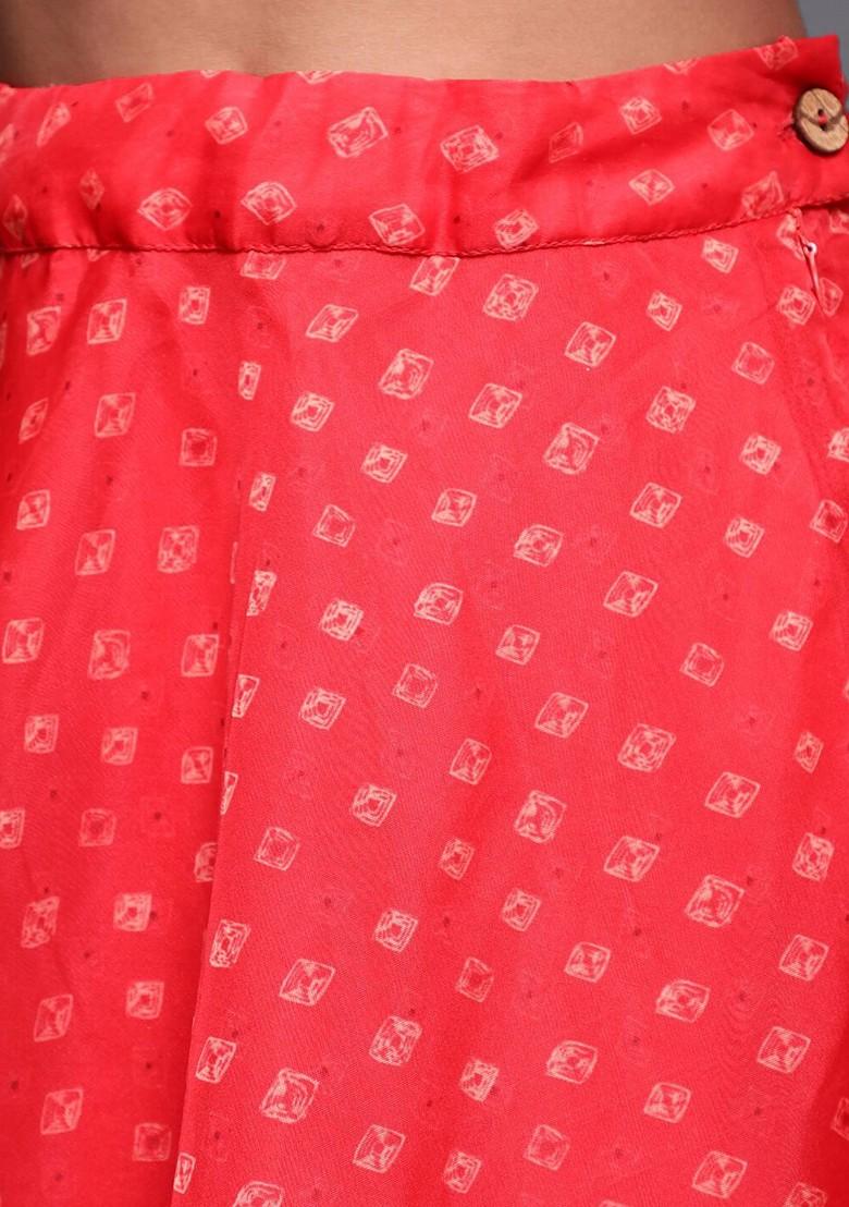 Red Printed Blended Lehenga Choli For Girls - Indya
