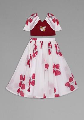 White Embroidered Blended Lehenga Choli For Girls