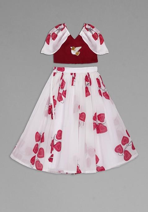 White Embroidered Blended Lehenga Choli For Girls