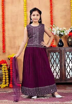 Purple Embellished Blended Lehenga Choli For Girls