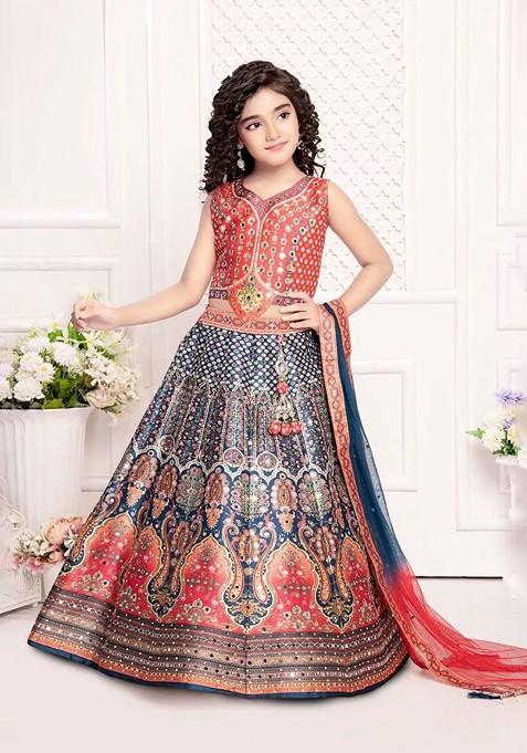 Grey Printed Blended Lehenga Choli For Girls — view on Indya