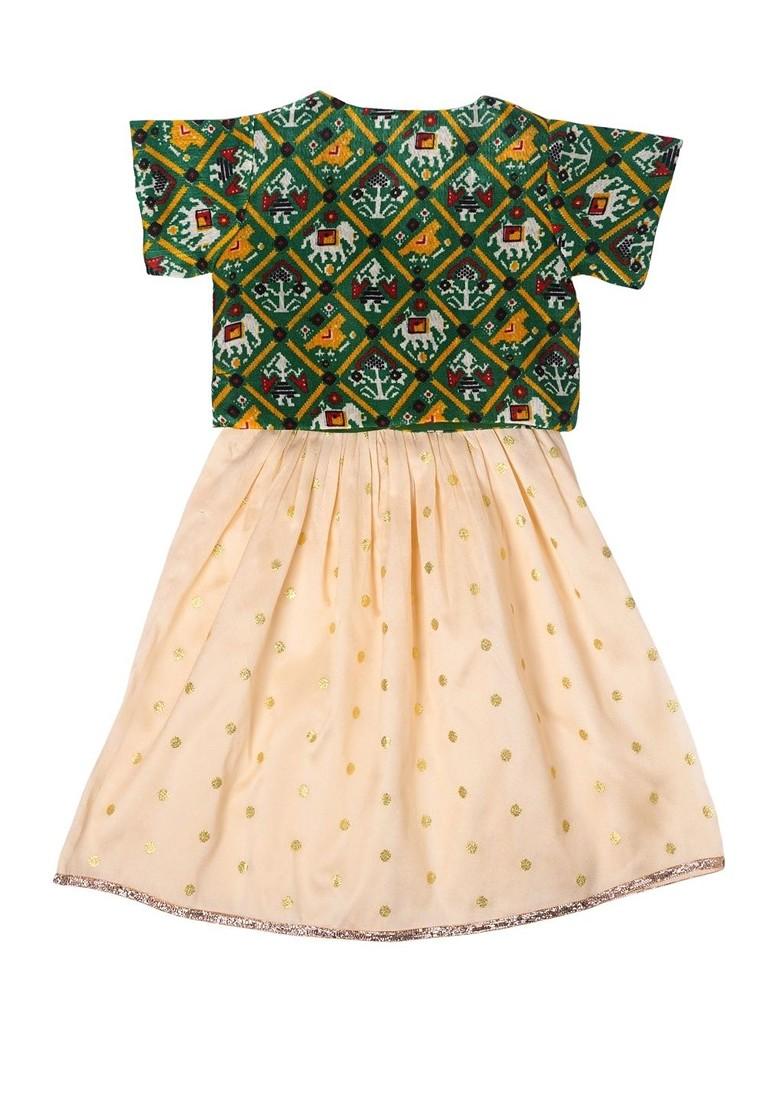 Off White Embroidered Blended Lehenga Choli For Girls - Indya