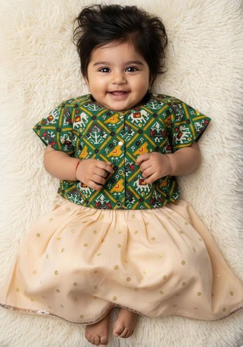 Off White Embroidered Blended Lehenga Choli For Girls