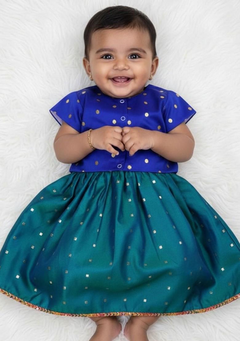 Green Zari Blended Lehenga Choli For Girls - Indya