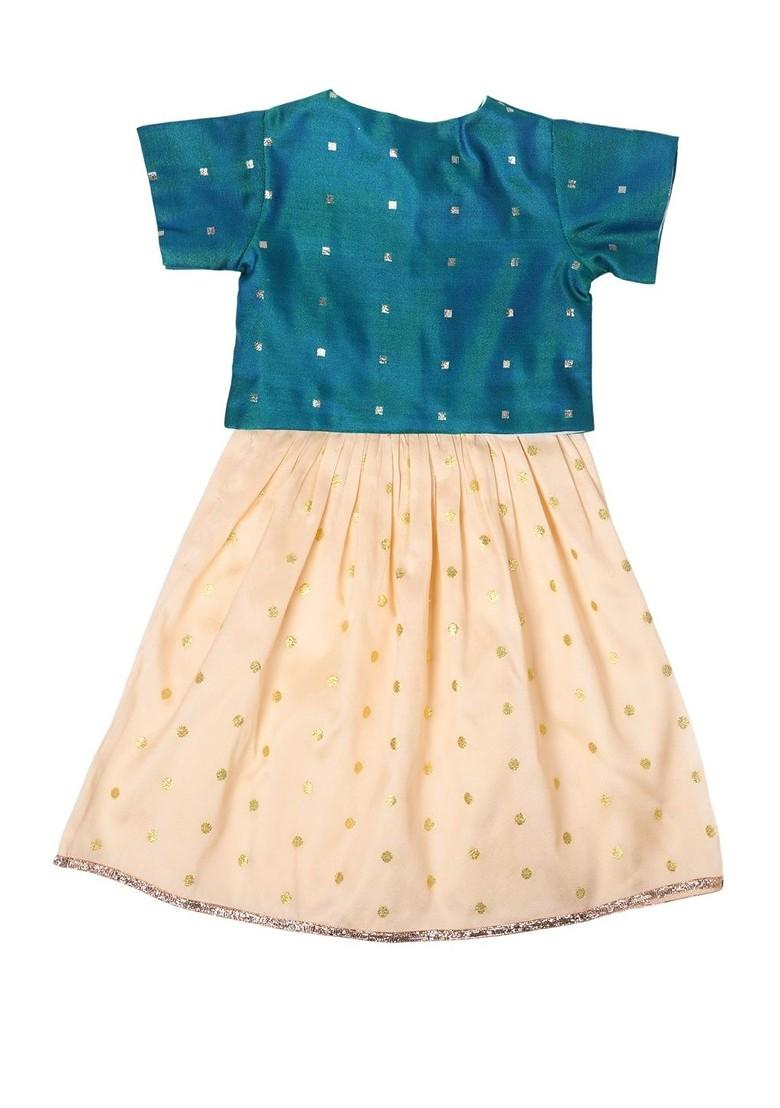 Off White Embroidered Blended Lehenga Choli For Girls - Indya