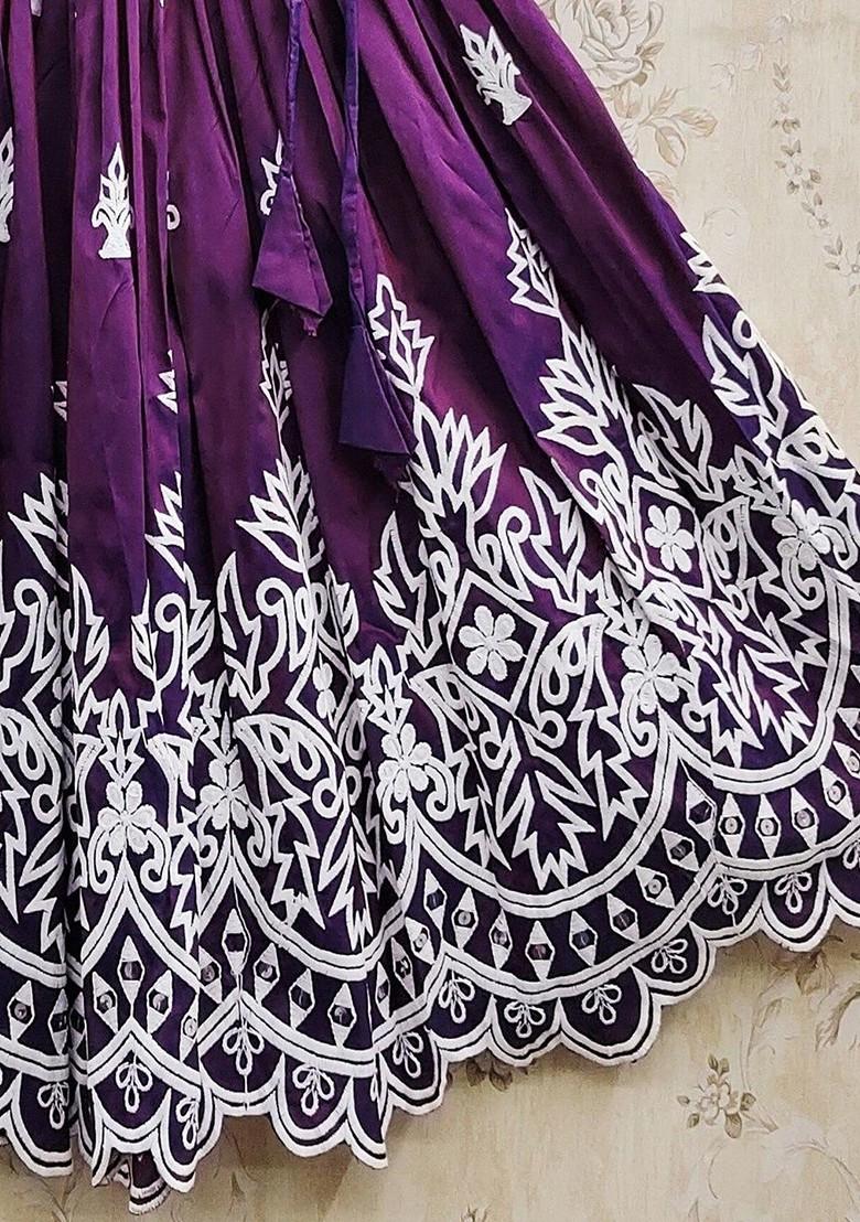 Purple Embroidered Blended Lehenga Choli For Girls - Indya