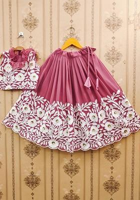 Peach Embroidered Blended Lehenga Choli For Girls