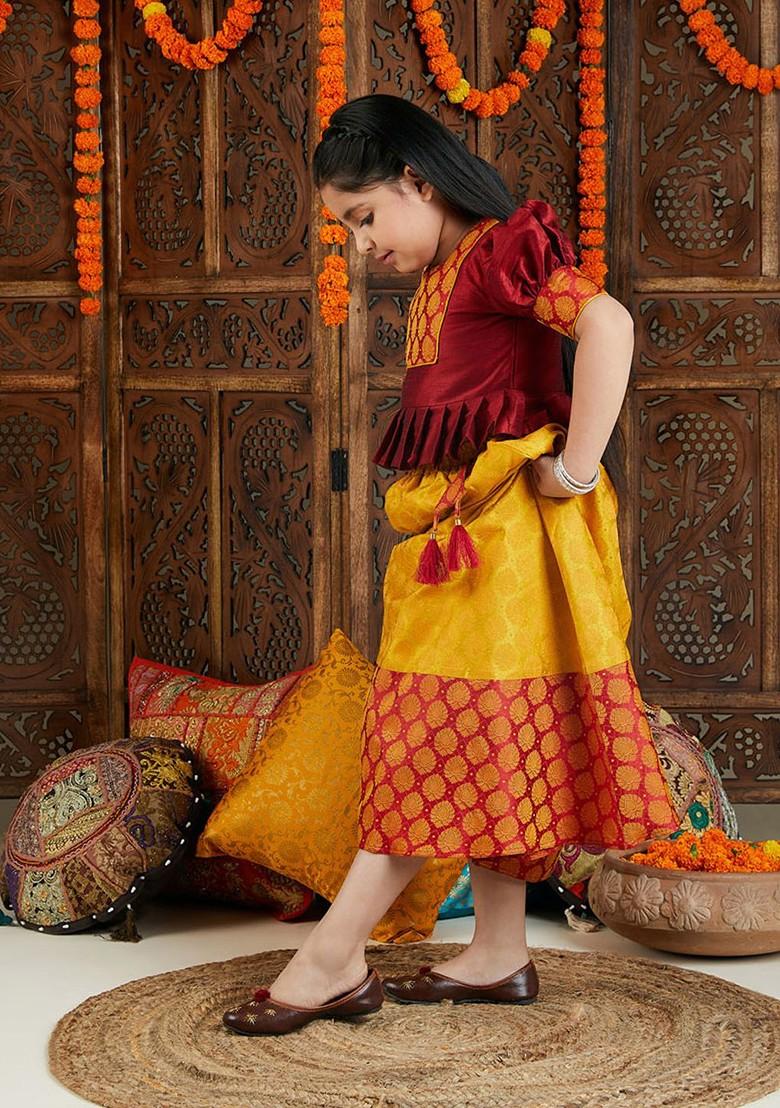 Maroon Embroidered Blended Lehenga Choli For Girls - Indya