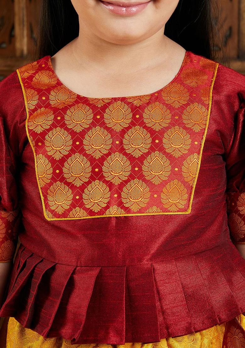 Maroon Embroidered Blended Lehenga Choli For Girls - Indya