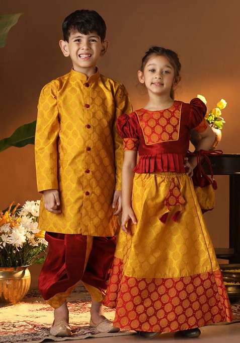 Maroon Embroidered Blended Lehenga Choli For Girls