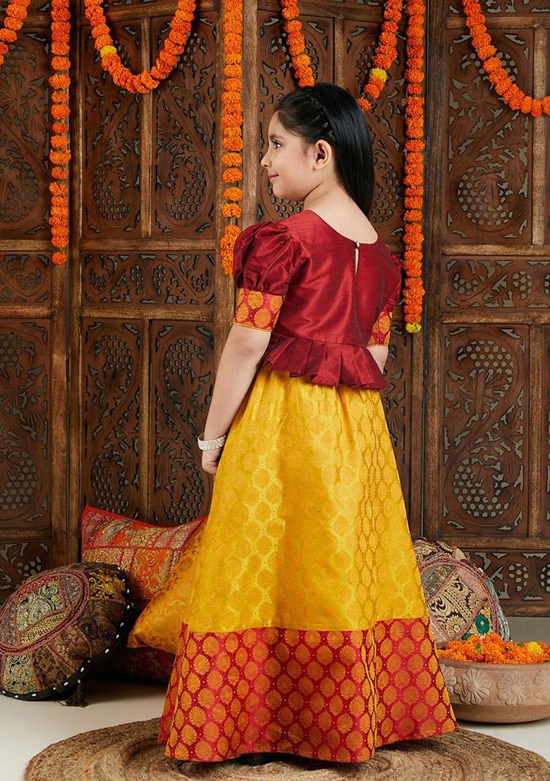 Maroon Embroidered Blended Lehenga Choli For Girls - Indya