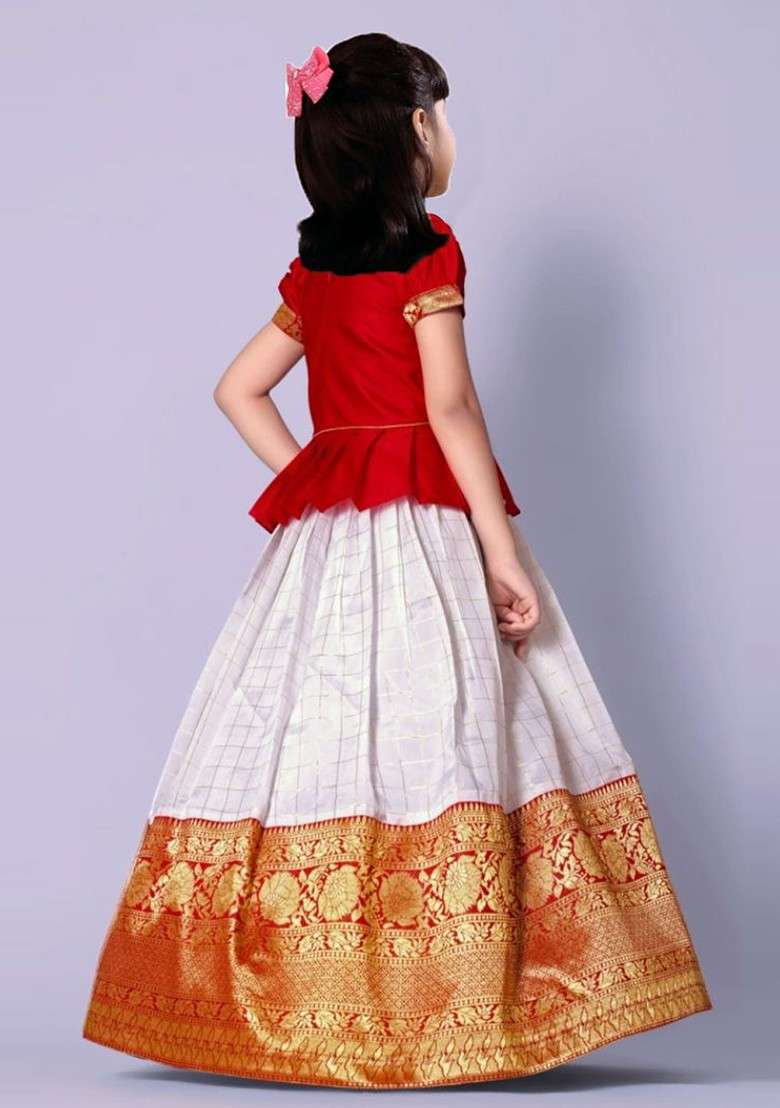 Red Embroidered Silk Lehenga Choli For Girls - Indya