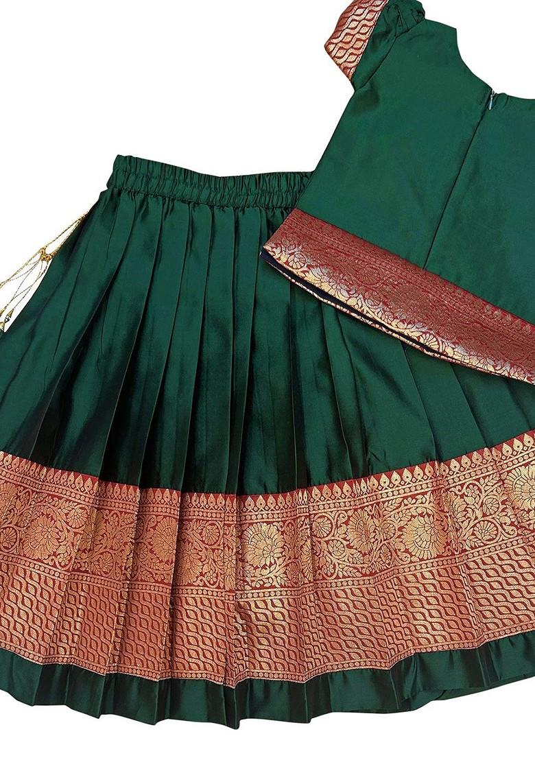 Green Zari Blended Lehenga Choli For Girls - Indya
