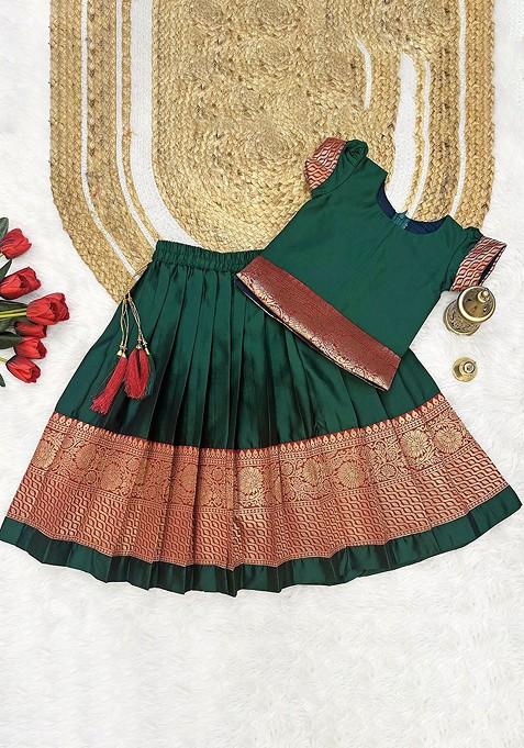 Green Zari Blended Lehenga Choli For Girls — view on Indya