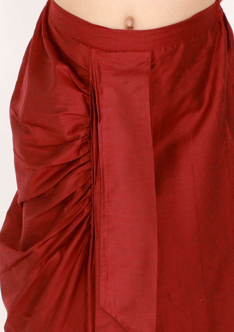 Maroon Embroidered Blended Lehenga Choli For Girls - Indya