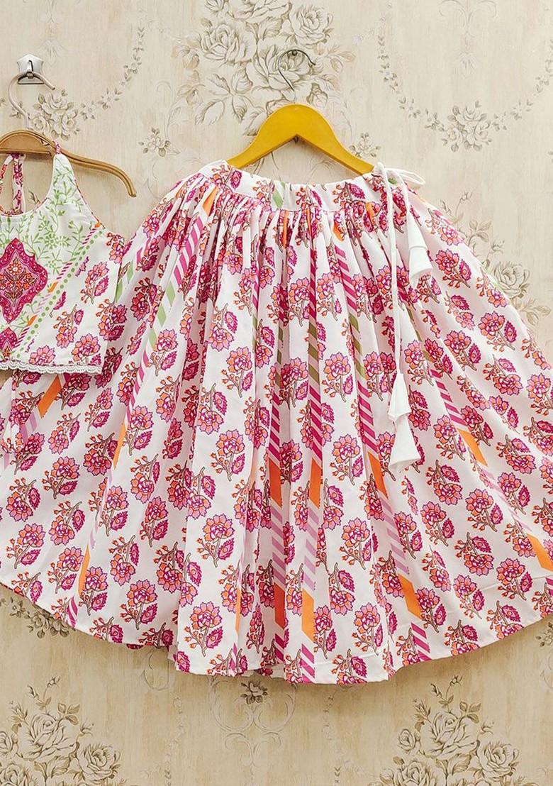 Pink Printed Blended Lehenga Choli For Girls - Indya