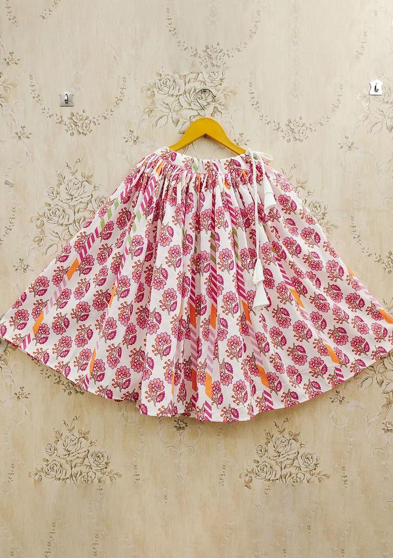 Pink Printed Blended Lehenga Choli For Girls - Indya