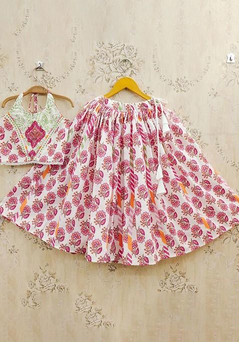 Pink Printed Blended Lehenga Choli For Girls — view on Indya