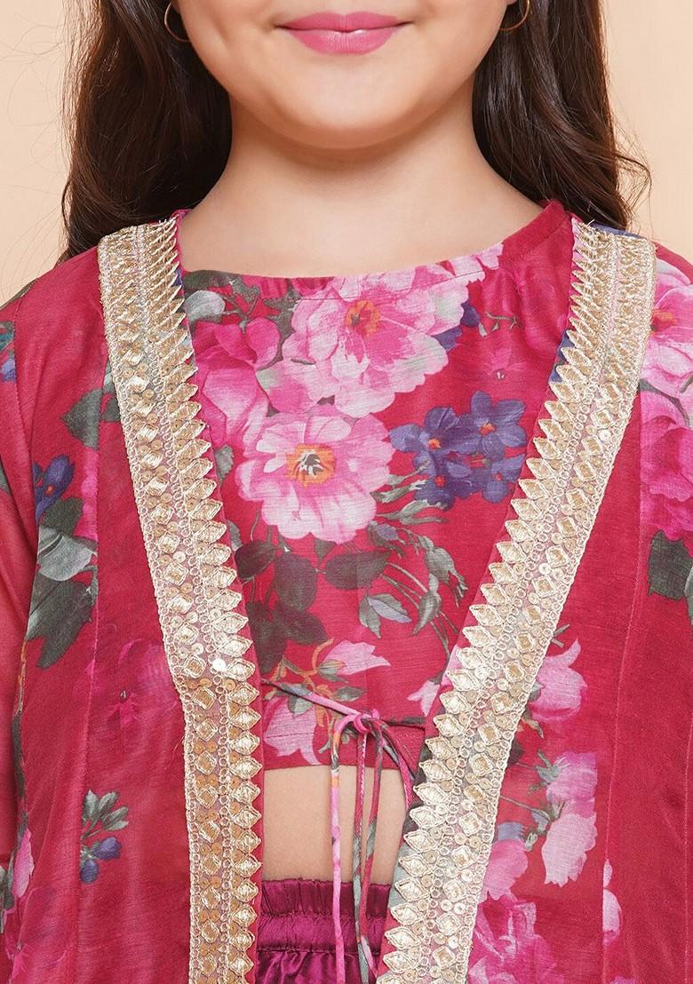 Pink Printed Blended Lehenga Choli For Girls - Indya