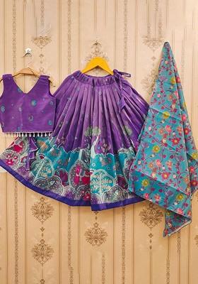 Purple Printed Blended Lehenga Choli For Girls