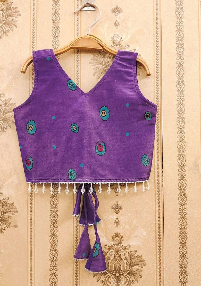 Purple Printed Blended Lehenga Choli For Girls - Indya