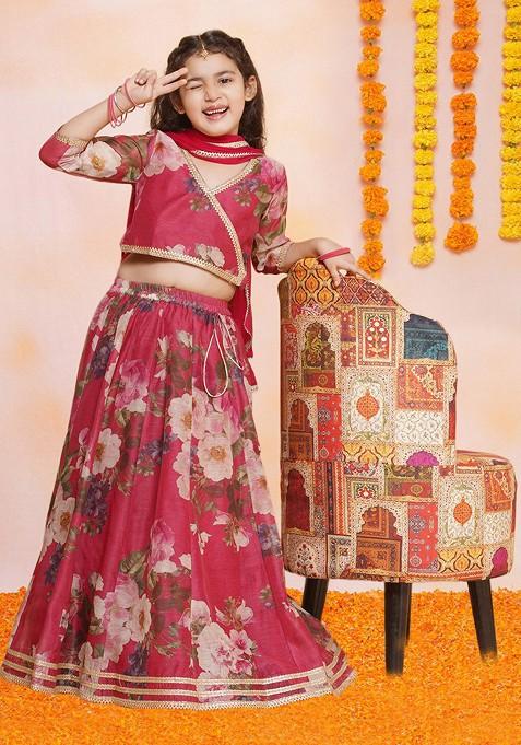 Maroon Printed Blended Lehenga Choli For Girls — view on Indya