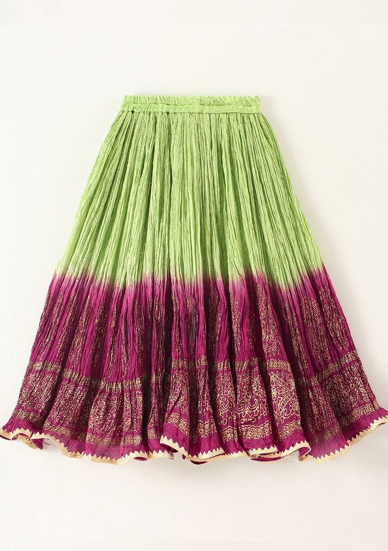 Magenta Printed Blended Lehenga Choli For Girls - Indya