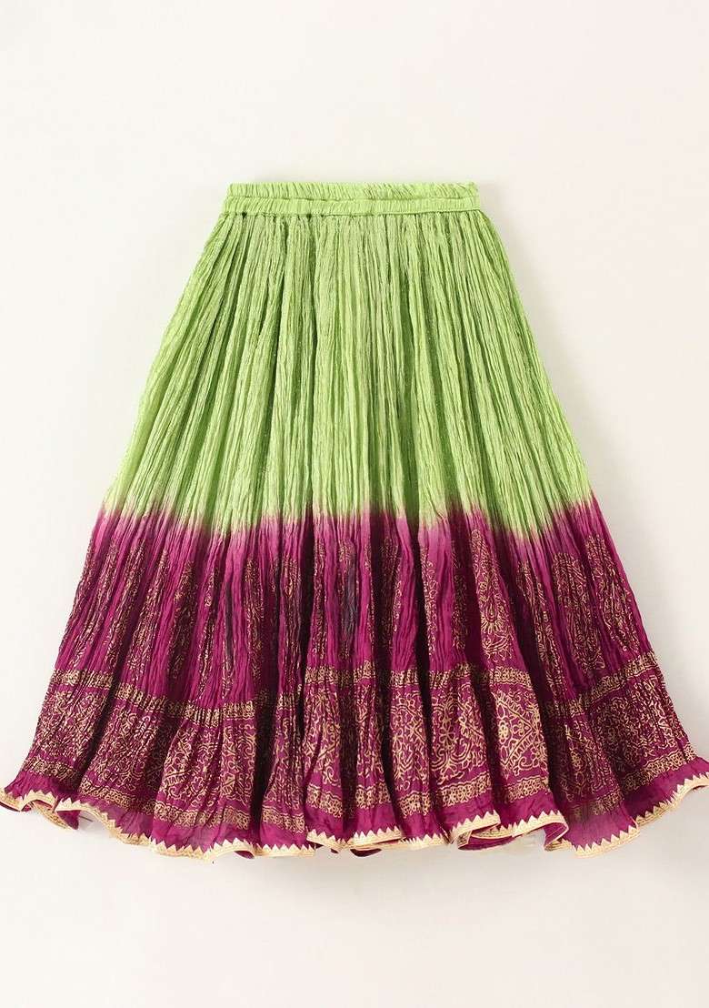 Magenta Printed Blended Lehenga Choli For Girls - Indya