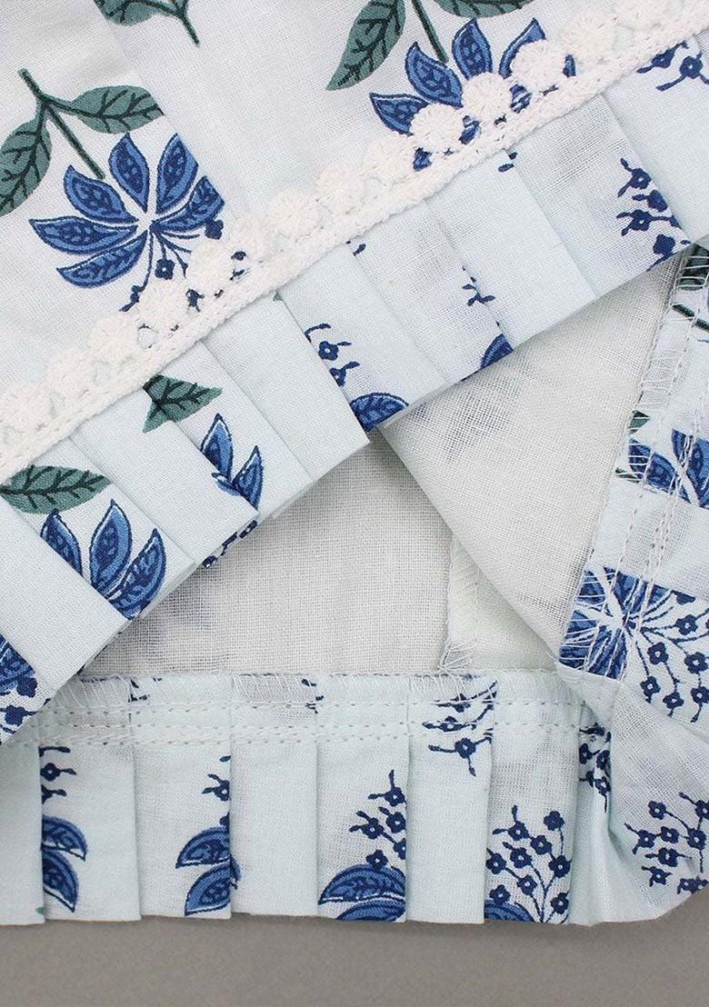 Turquoise Blue Printed Blended Lehenga Choli For Girls - Indya