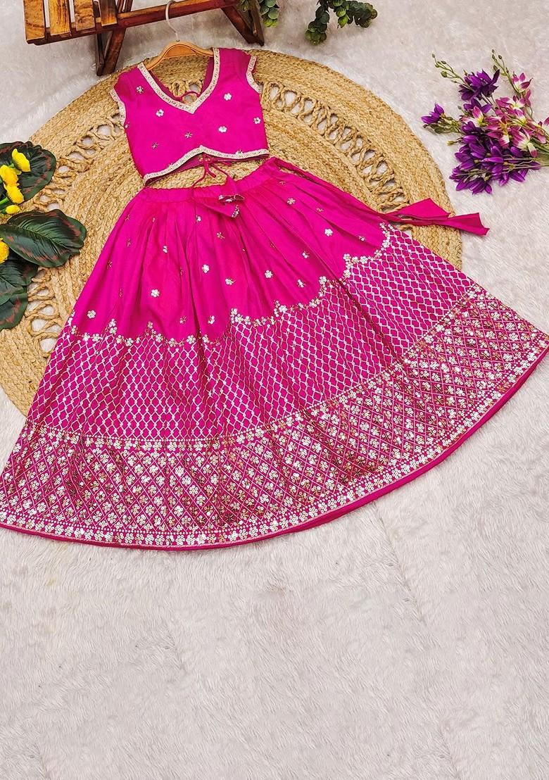 Pink Embellished Blended Lehenga Choli For Girls - Indya