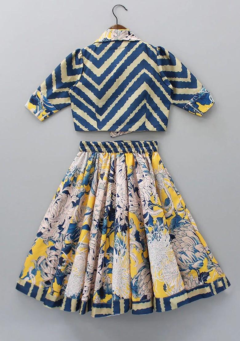 Beige Printed Blended Lehenga Choli For Girls - Indya