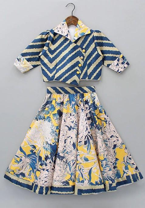 Beige Printed Blended Lehenga Choli For Girls