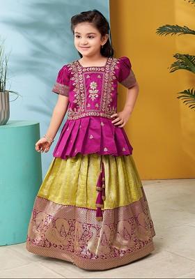Purple Embroidered Blended Lehenga Choli For Girls