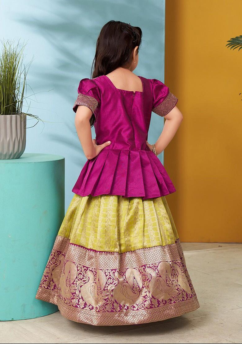 Purple Embroidered Blended Lehenga Choli For Girls - Indya