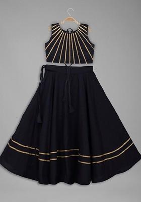 Black Embroidered Blended Lehenga Choli For Girls