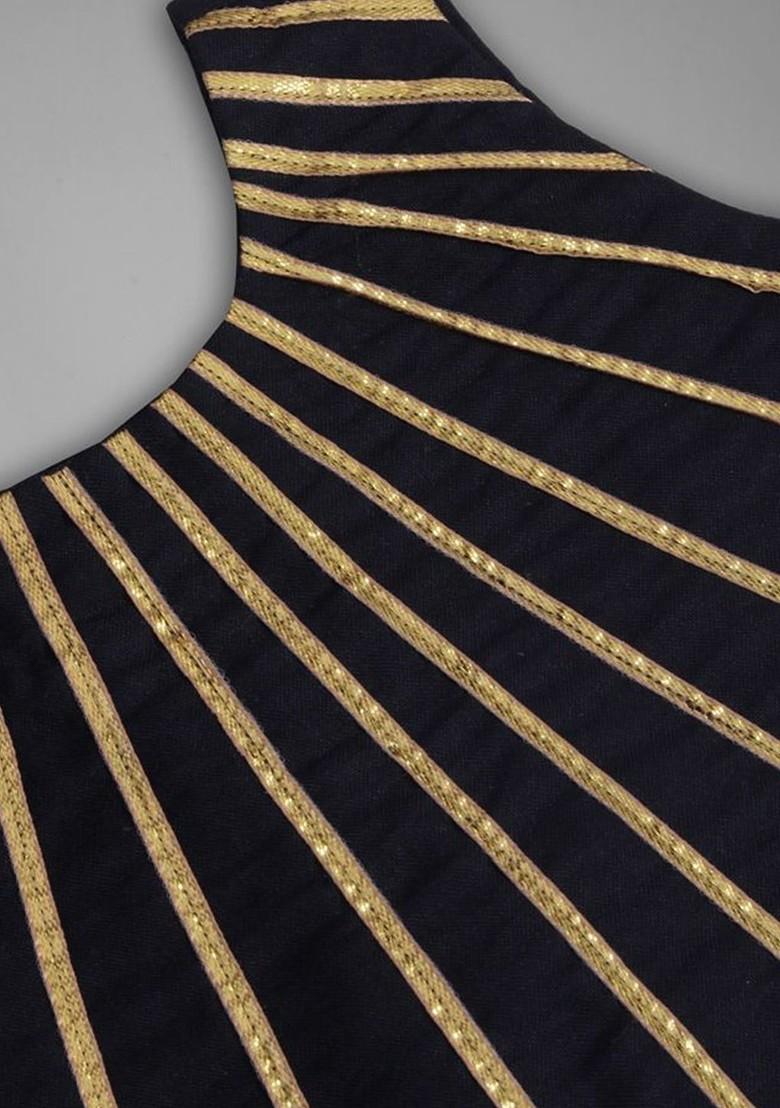 Black Embroidered Blended Lehenga Choli For Girls - Indya