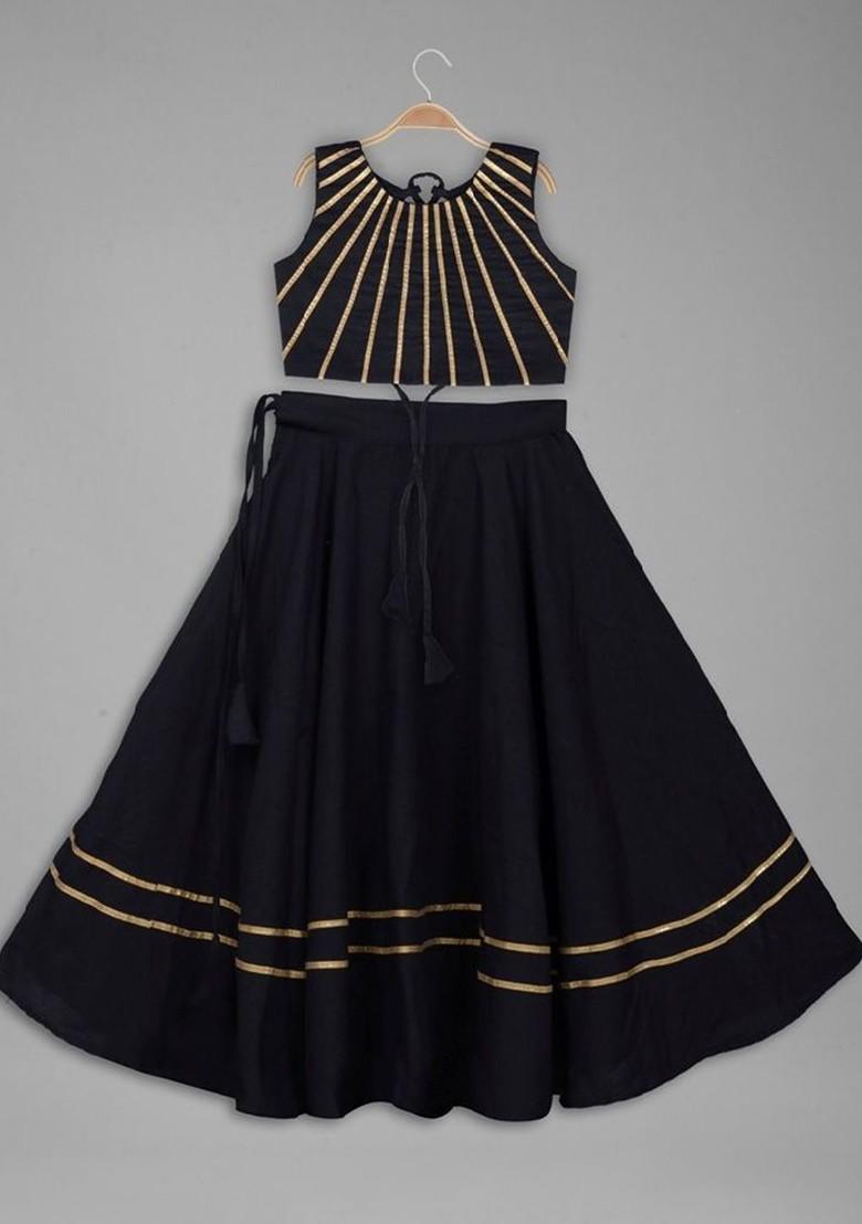 Black Embroidered Blended Lehenga Choli For Girls - Indya