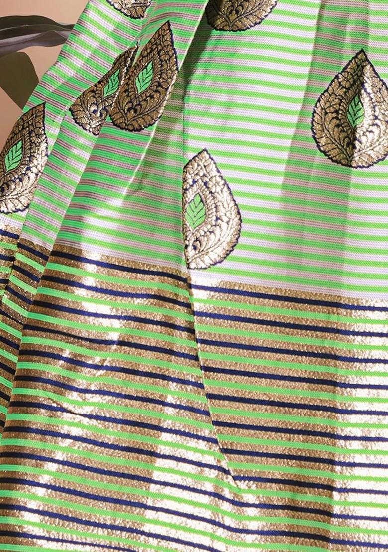 Lime Green Embroidered Blended Lehenga Choli For Girls - Indya