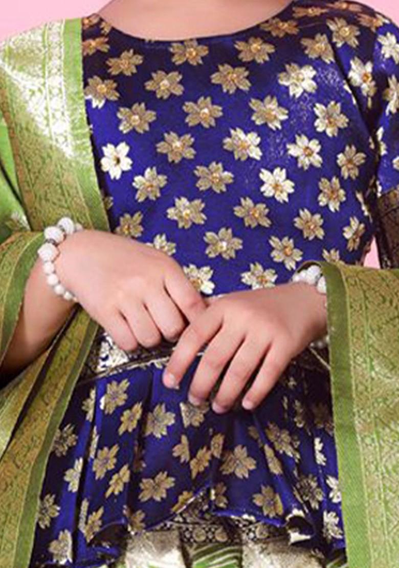 Olive Embroidered Blended Lehenga Choli For Girls - Indya