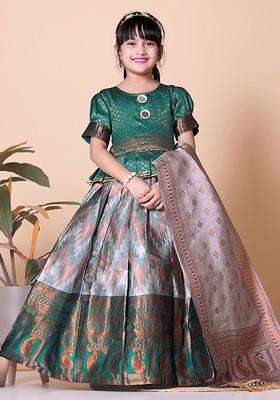 Teal Embroidered Blended Lehenga Choli For Girls