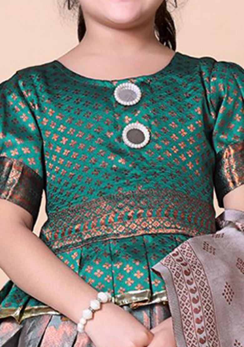 Teal Embroidered Blended Lehenga Choli For Girls - Indya