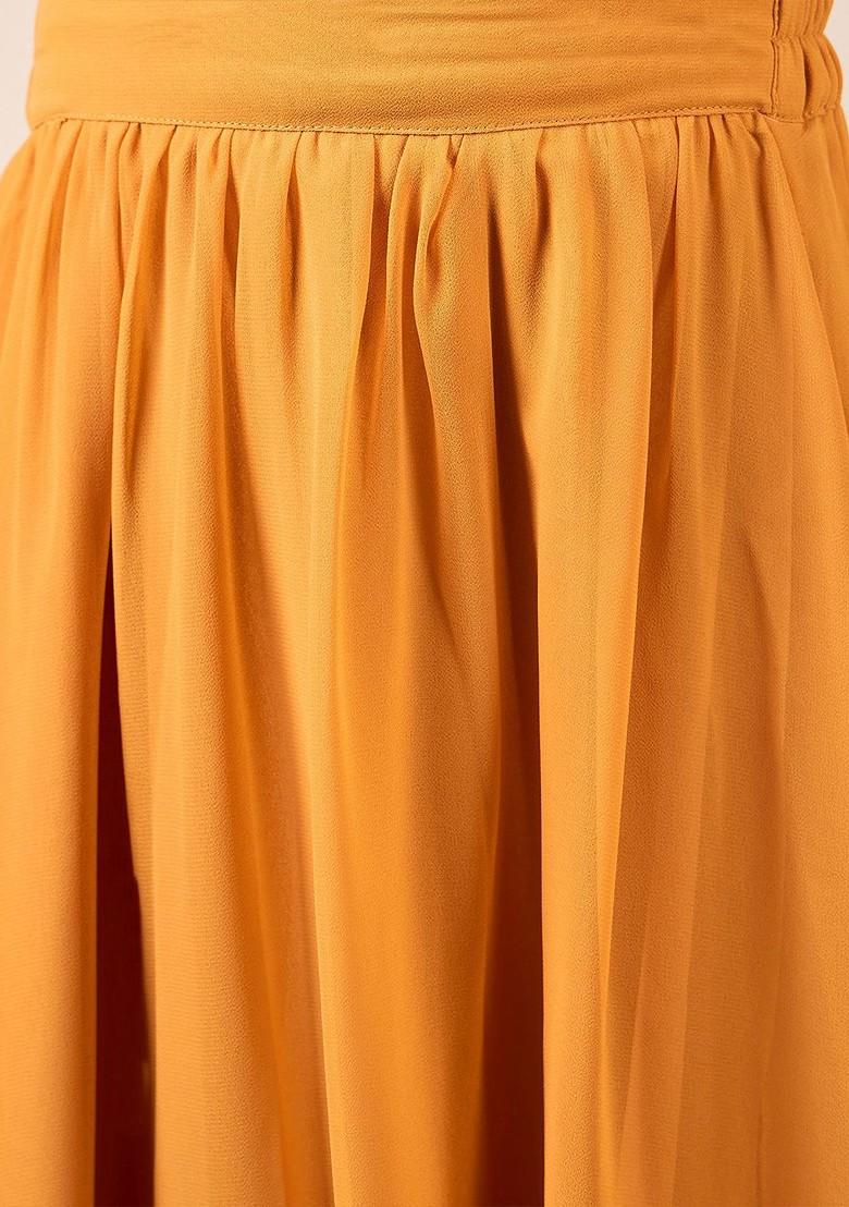 Mustard Printed Blended Lehenga Choli For Girls - Indya