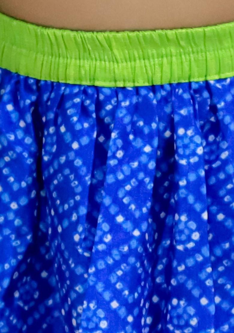 Blue Printed Blended Lehenga Choli For Girls - Indya
