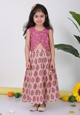 Pink Printed Cotton Blend Lehenga Choli For Girls